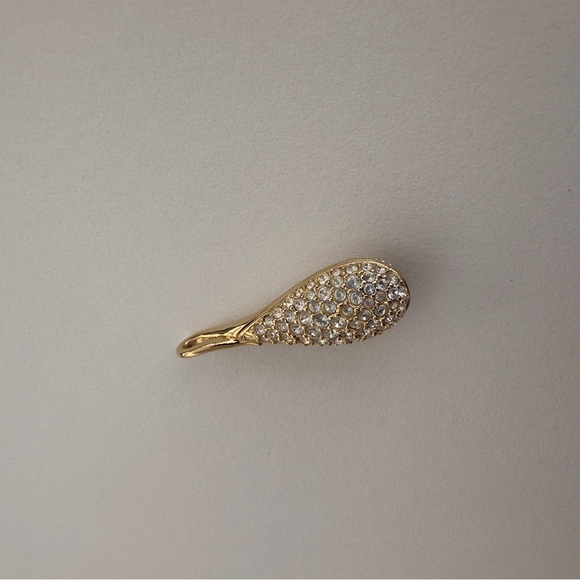 Swarovski Signed Gold Tone Teardrop Pendant Crystals Vintage Necklace Charm - Picture 12 of 13